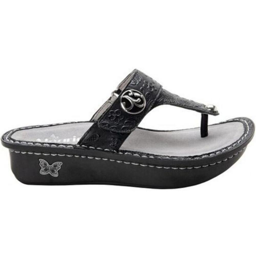 Alegria Carina Sandals Thong Leather Platform Arch Support Slip On Black 8.5
